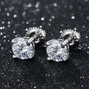 Certified 2ct. t.w. Moissanite Diamond Round Stud Earrings NEW